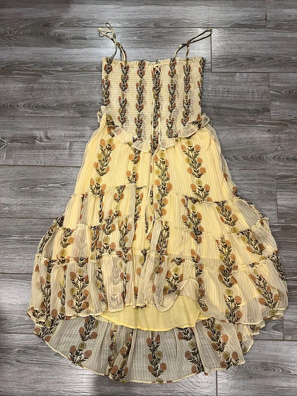 Free People Across The Sea Tunic Floral Maxi Dress Yellow & Brown XL